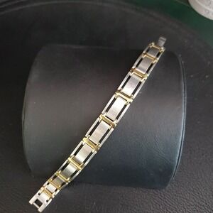 Sabona Mens Magnetic Therapy Link Bracelet Two Tone Silver Gold 7.5 Inch